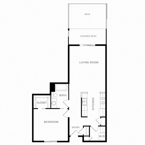 Floor plan for 1 bed, 1 bath, 798 sqft
